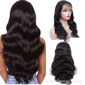 Shmily Wholesale 150% 180% Density Pre Plucked Body Wave Raw Indian Hair Unprocessed Lace Front Wig Swiss Lace Human Hair Wigs